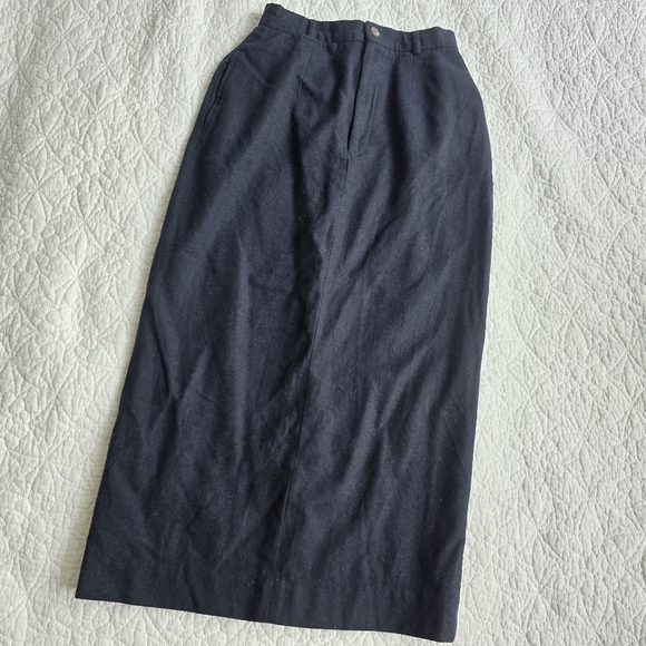 90s Ralph Lauren Purple Label Vintage USA Wool Midi Pencil Skirt Navy - Picture 1 of 8